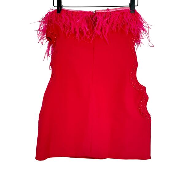 Guizio Feather Trim Embellished Cut-Out Mini Dress Magenta‎ Pink Size Small - Picture 7 of 12